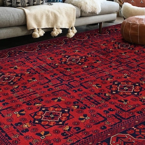 Red Afghan Rug, Oriental Rugs, Turkish Vintage Rugs Living Room Bedroom Dining Room Rustic Kitchen Entryway Tapis Farmhouse Kilimway Carpet