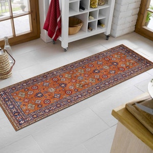 Turkish Runner Orange Entryway Runner Rug Washable Non slip Staircase Runner Rug, Bathroom Kitchen Hallway Rugs free shipping rug image 4