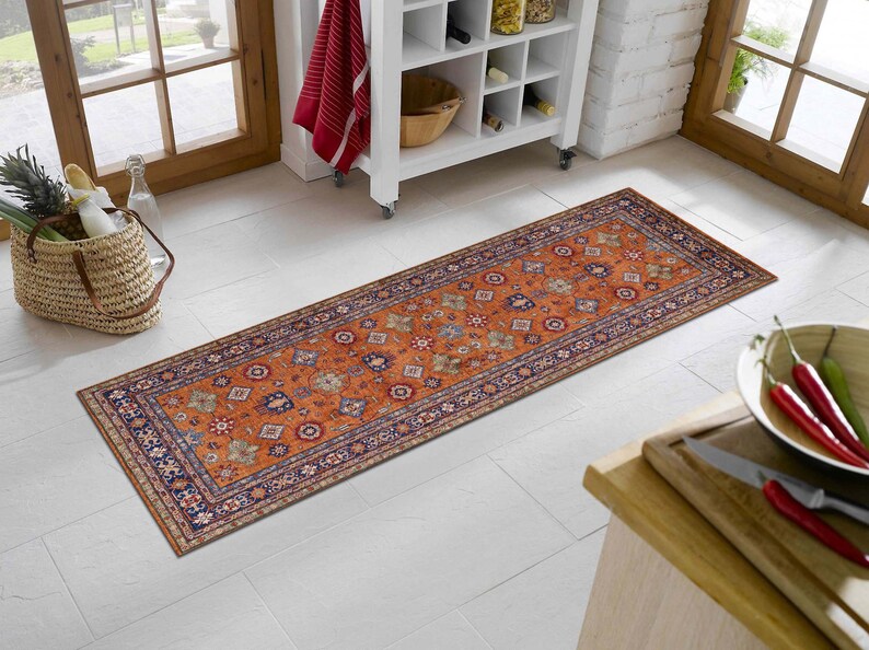 Turkish Runner Orange Entryway Runner Rug Washable Non slip Staircase Runner Rug, Bathroom Kitchen Hallway Rugs free shipping rug image 4