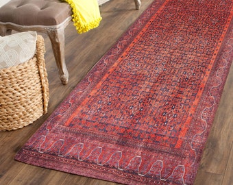 Red Oriental Medallion Runner Rug, Vintage Style Washable Hallway Accent Carpet