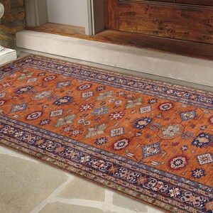 Turkish Runner Orange Entryway Runner Rug Washable Non slip Staircase Runner Rug, Bathroom Kitchen Hallway Rugs free shipping rug image 6