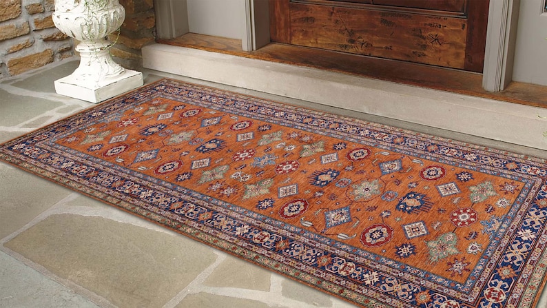 Turkish Runner Orange Entryway Runner Rug Washable Non slip Staircase Runner Rug, Bathroom Kitchen Hallway Rugs free shipping rug image 6