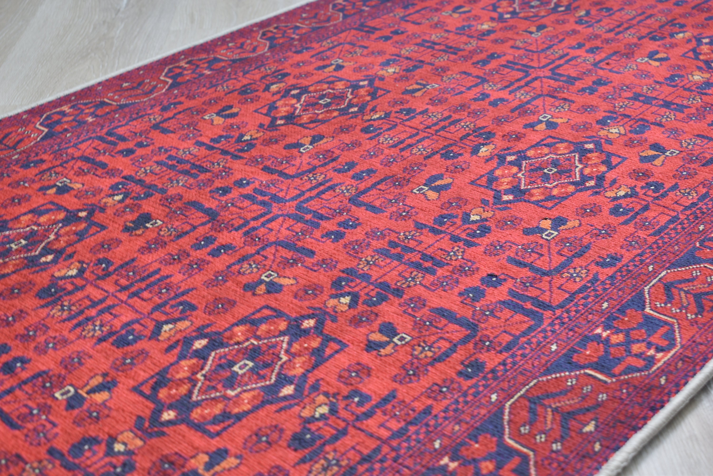 Red Afghan Runner Rug Red and Dark Blue Runner Rug for Etsy