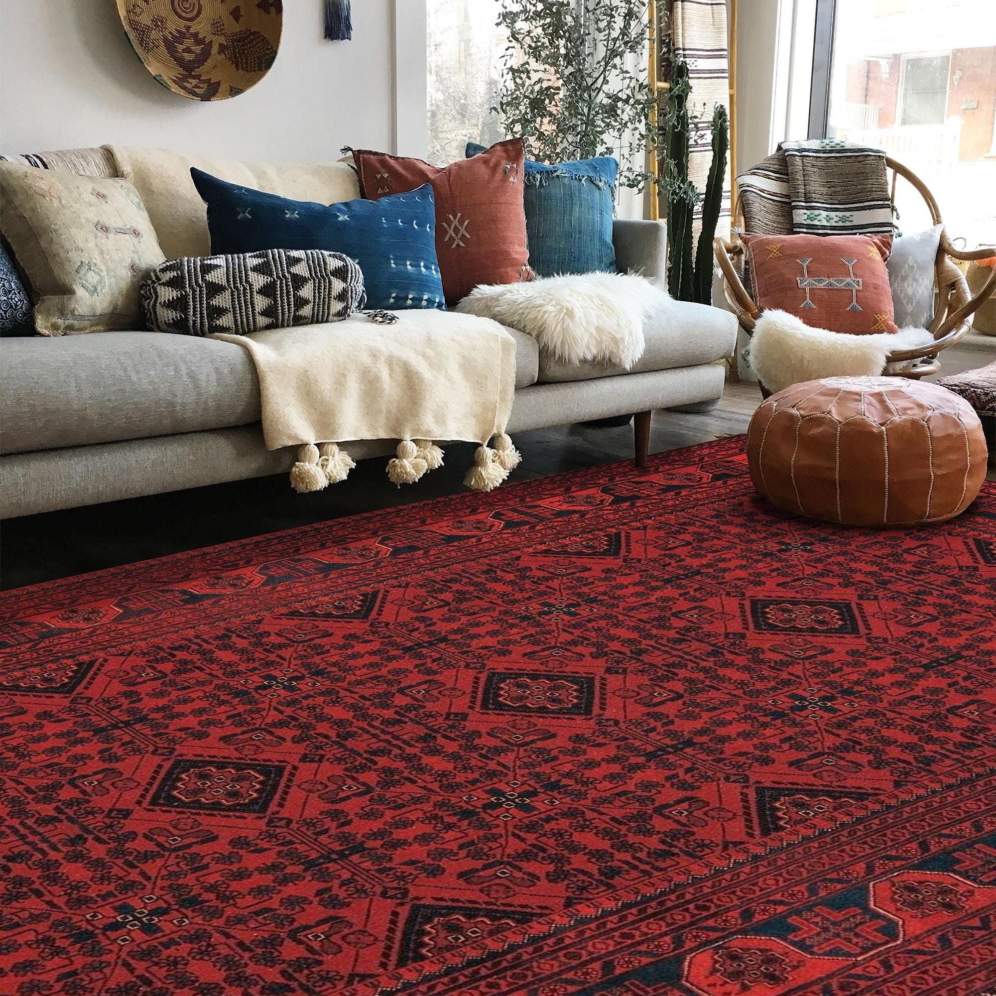 Red Afghan Rug 8x10, Afghan Rug 5x8, Red Rug 6x9, Area Rug