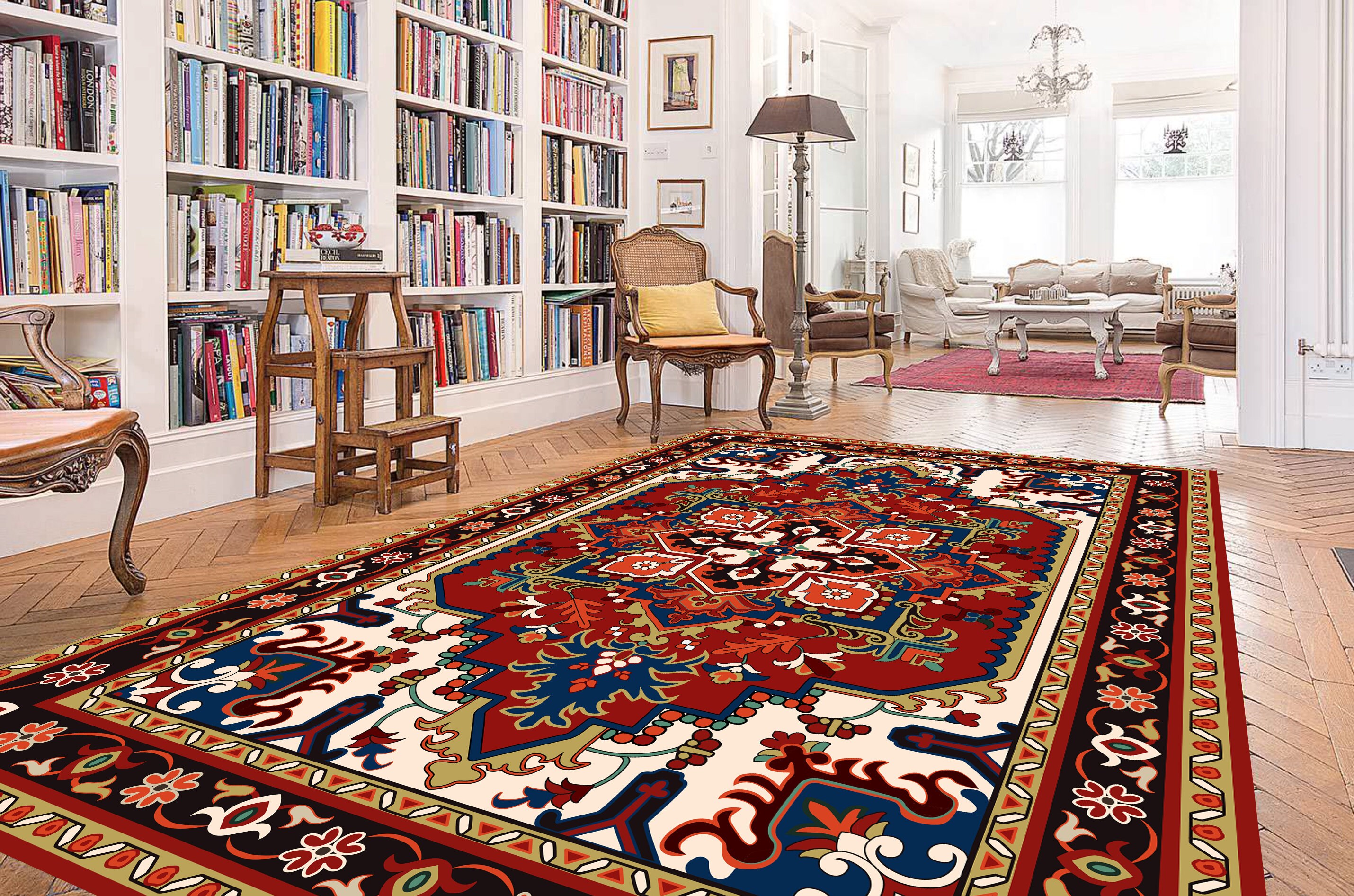 Oriental Medallion Red Area Rug Rustic Mid Century Modern