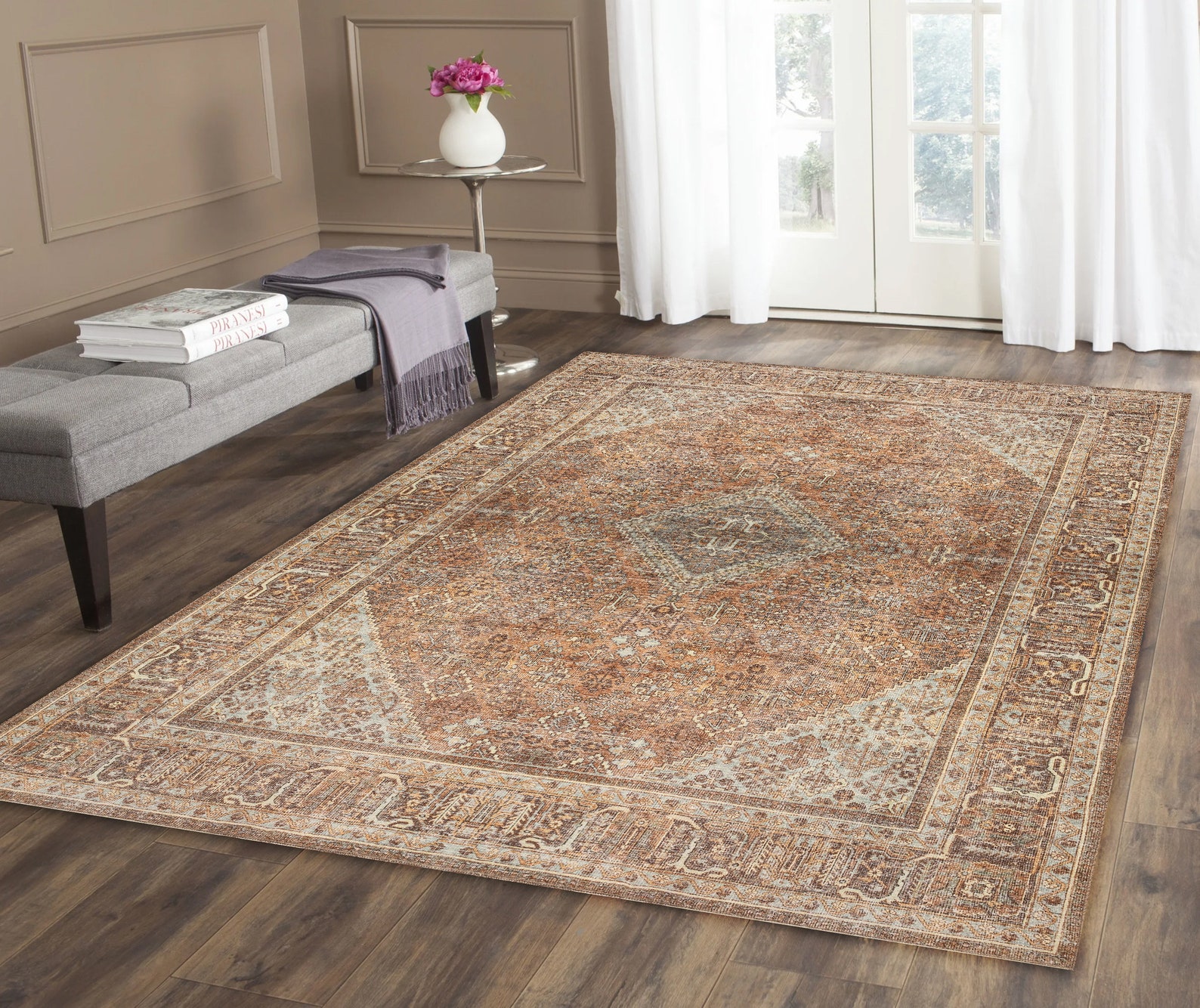 Kilimway Traditional Rug, Clay Rust Brown Vintage Turkish and Persian ...