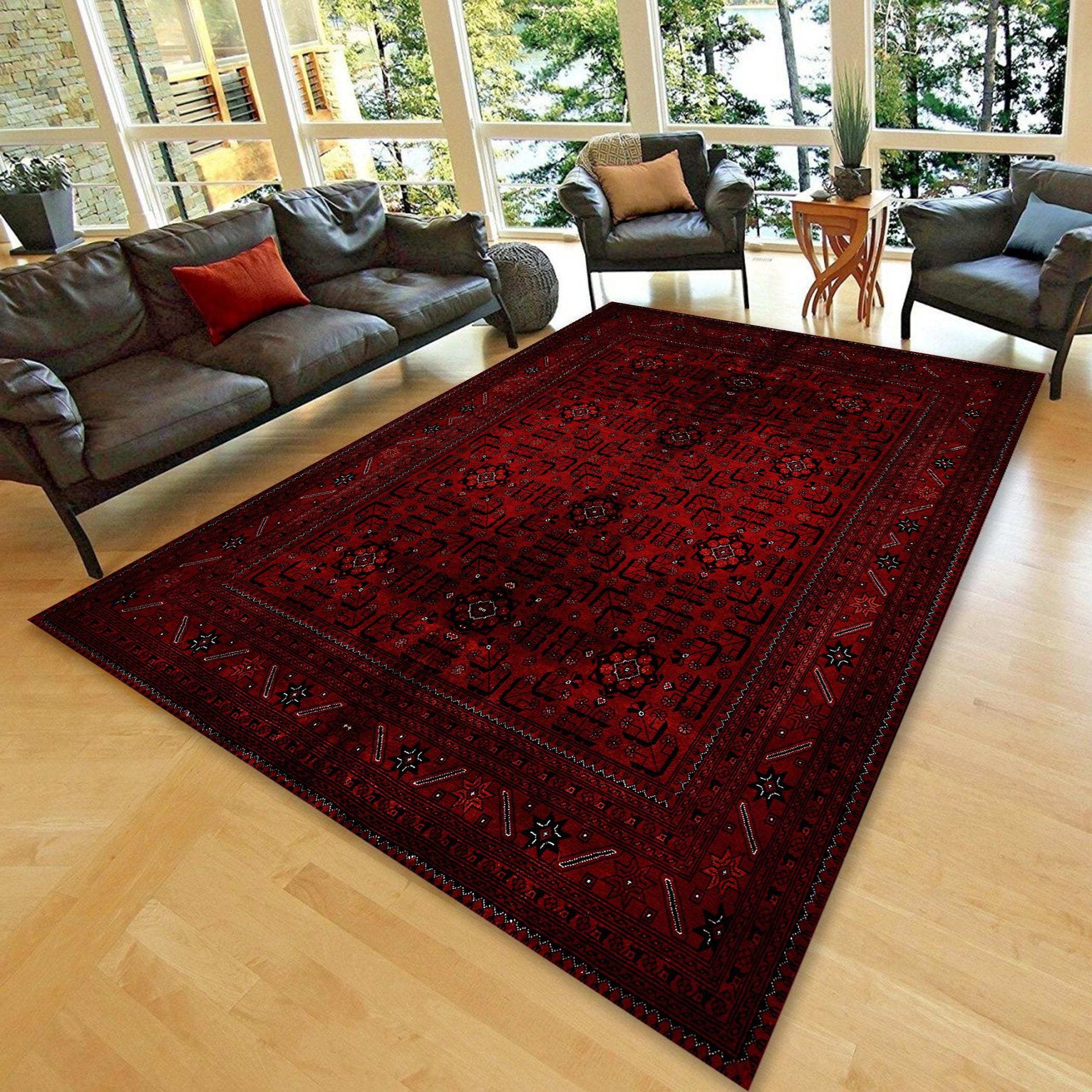 Dark Red Afghan Rug 4x6, Oriental Rug 5x8, Traditional Rug