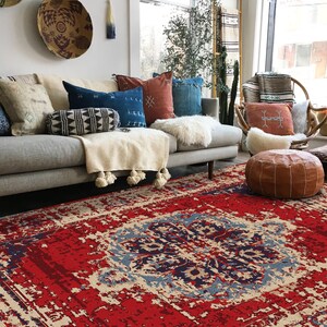 Silky Soft Rug, Red Turkish Rug, Rustic Modern Rug, Rug for Living Room ...