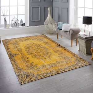 Geel Turks tapijt, vloerkleden 5 x 8, karpetten 4 x 6, katoenen vloerkleed, geel Oushak-tapijt, vloerkleed kinderkamer, boho-tapijten voor woonkamer slaapkamer keukentapijt