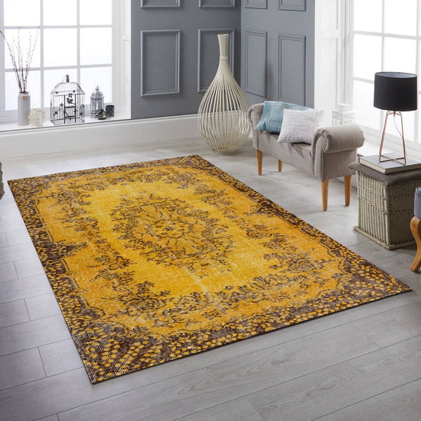 Yellow Turkish Rug, Rugs 5x8, Area Rugs 4x6, Cotton Rug, Yellow Oushak Rug, Nursery Rug, Bohemian Rugs for Living Room Bedroom Kitchen Rug