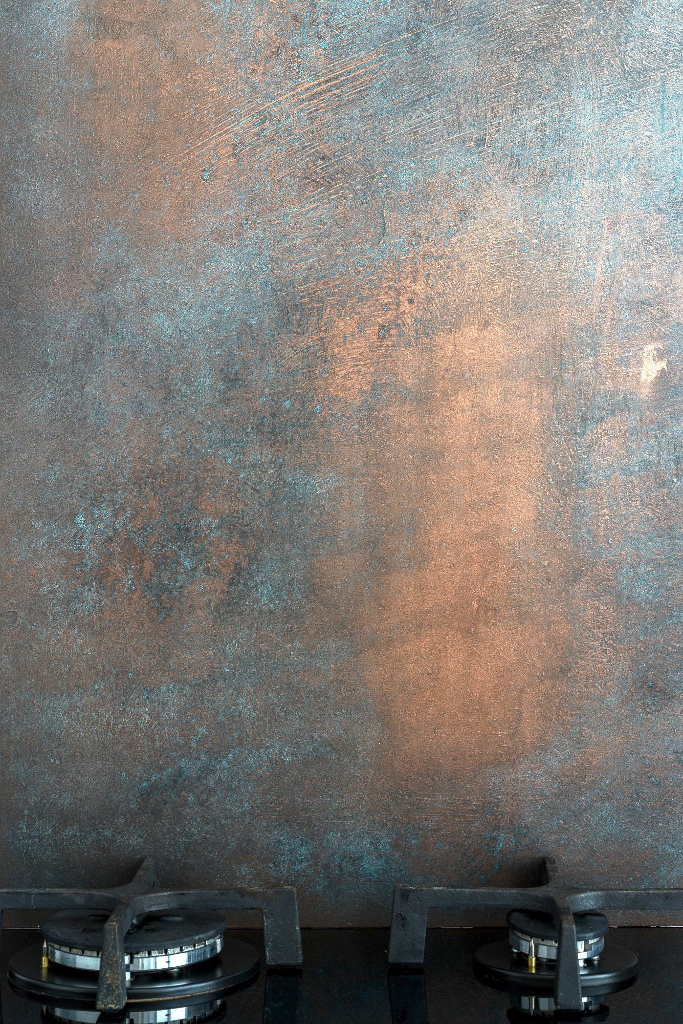 Kitchen splashback aged copper effect (Misty Blues)