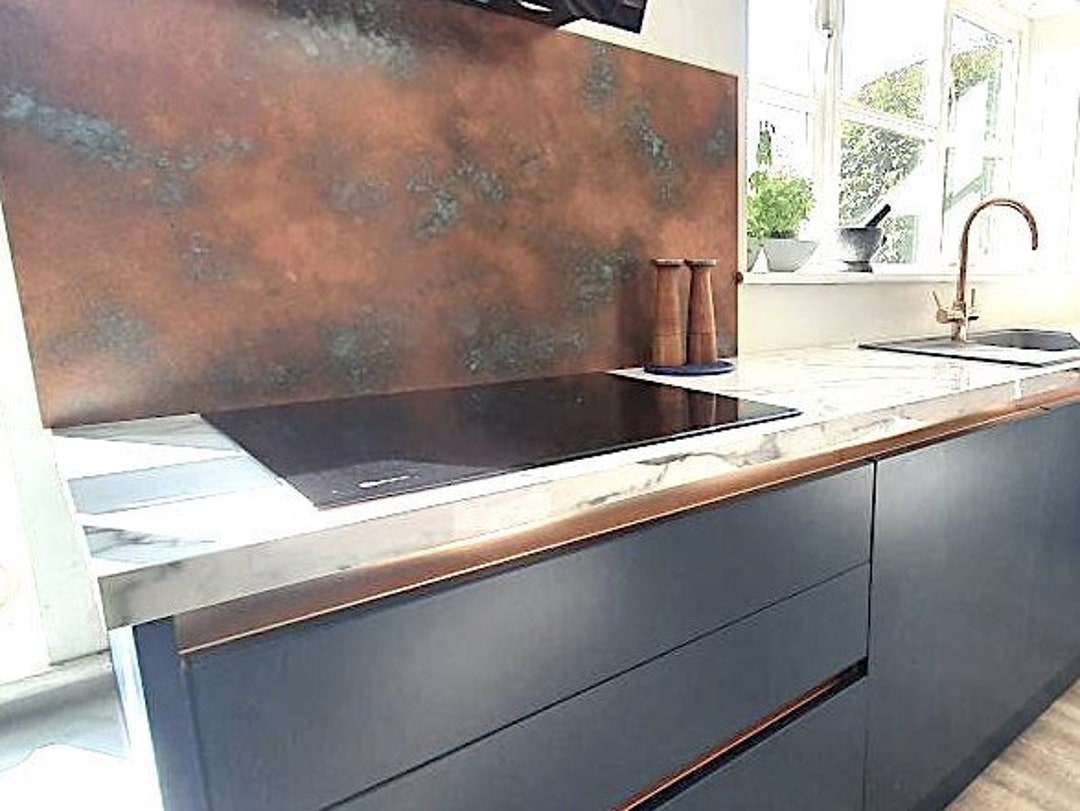 patina copper backsplash