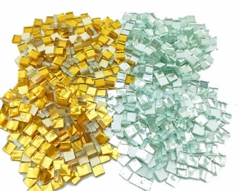 Imitation Gold & Silver Mosaic Glass Tiles (10x10mm, 150 Pieces)