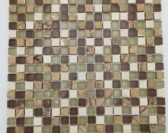 Beige Brown Mosaic Tiles: Natural Stone & Glass, 15x15mm/30x30cm