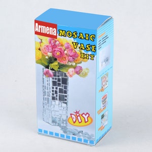 DIY Vase craft set made of mirror glass mosaic in different sizes, silver