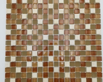 KS24 Mosaic tiles with Natural Stone and Glass Tiles in Beige and Brown Size 15 x 15mm