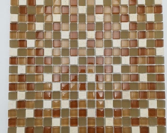 1 m2 con piastrelle di vetro in mosaico beige e marrone Dimensioni 15 x 15 mm KS24