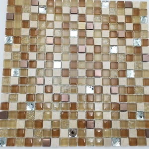 1 m2 Naturstein-Mosaikfliesen mit Glasfliesen in Beige- und Braunmosaikgröße 15 x 15 mm KS65