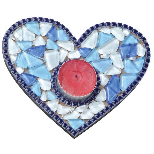 Armena Bastelset Teelichtplatte in Herzform aus Mosaikglas, Blau