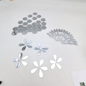 120 spiegelglasmozaïektegels: druppel-, blad-, zeshoekige vorm