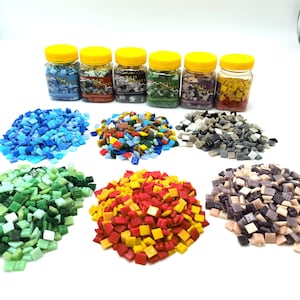 Mosaikglasfliesen bunt gemischt 1 x 1 cm oder 2x2 cm 250 g pro Flasche