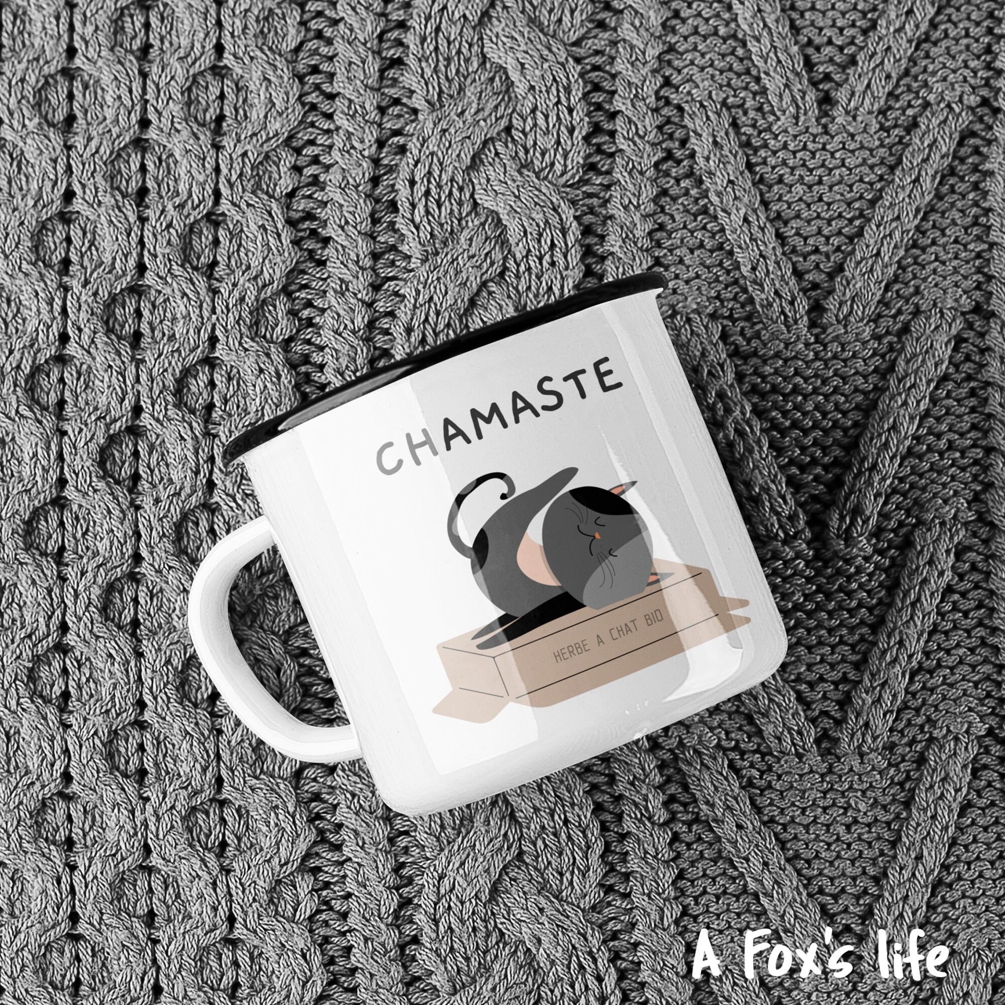 Chamaste, Tasse Yoga Chat, Mug Yoga, & Chats, Humour, Méditation, Namaste