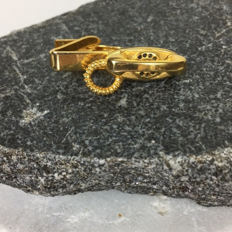 Vintage Gold Tone Rotary Phone Tie Bar Clip