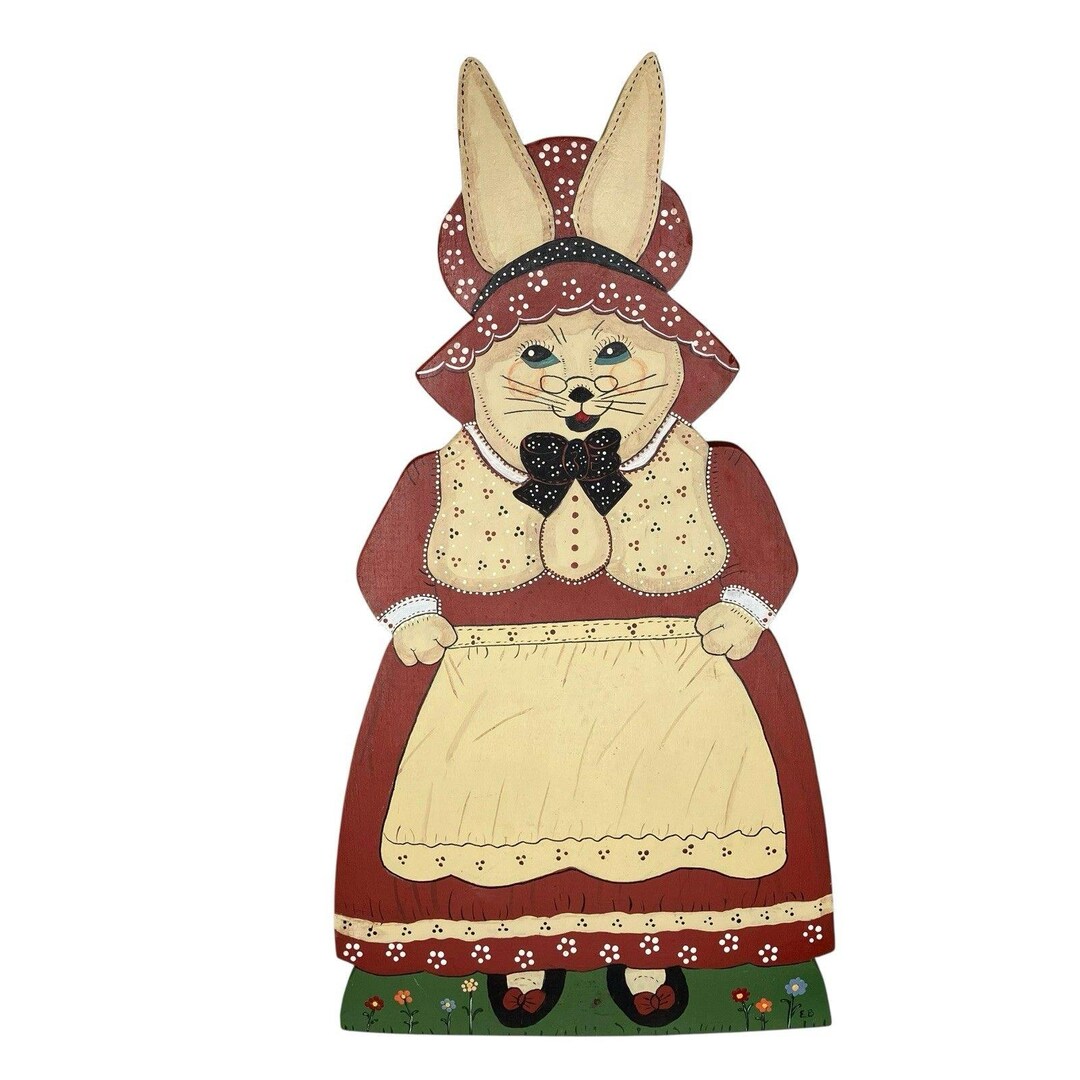 Vtg 80s Hand Painted Wooden Rabbit Bunny Figure Kitschy Folk Art ...