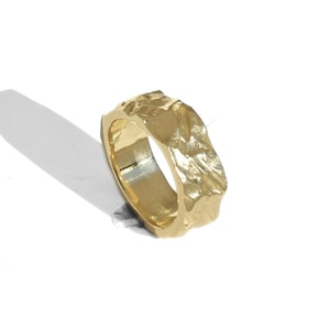 Raw Textured 14K Solid Gold Ring, Sculptural Chunky Gold Band, Handmade Organic Design