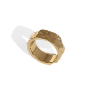 14k Yellow Gold Fluid Texture Ring, Crumpled Fabric-Inspired Band for Men or Women