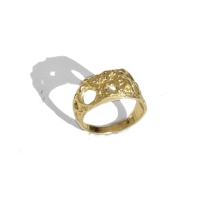 Solid 14k Yellow Gold Ring, Handmade Organic Sculptural Statement Ring, Textured Chunky Design