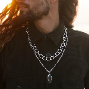 Large Bold Chunky Chain Link Necklace,  Sterling Silver Gothic Punk Rock Chain