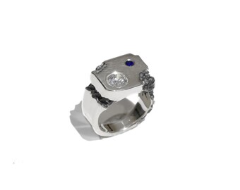 Signet Ring With Diamond And Sapphire, Rustic Silver Jewelry