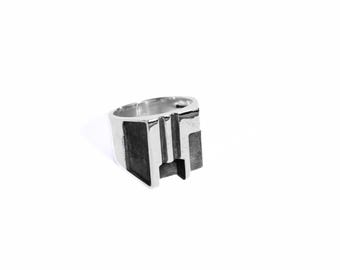 Anello con sigillo geometrico, anello in ossido, gioielli geometrici, anello al mignolo spesso