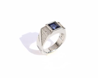 Handcrafted Sterling Silver Ring with Deep Blue Sapphire – Bold Modern Design, Statement Jewelry