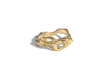Organic 14k Solid Gold Ring, Handmade Textured Band