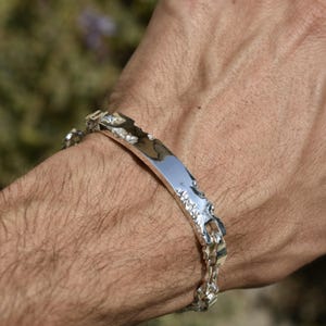 Handmade Sterling Silver Textured Men’s Bracelet, Middle Curved Plate