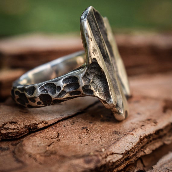 Large Chunky Rustic Jewelry Oxide Silver Ring Statement Ring Funky
