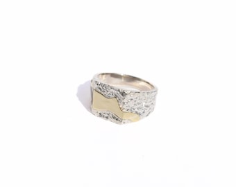 Mixed Metal Signet Ring, Gold And Silver Unique Ring