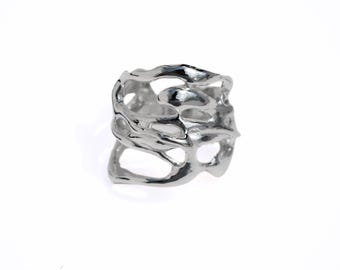 Liquid silver ring design, Organic Ring, Molten silver ring, Ornament Sterling Silver 925 Ring