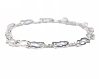 Asymmetric Sterling Silver Chain Bracelet, Perfect Wrist Art Jewelry