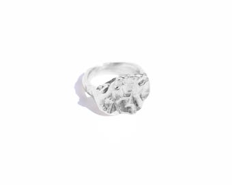 Rustic Matte Texture Signet Silver Ring, Organic Gothic Design