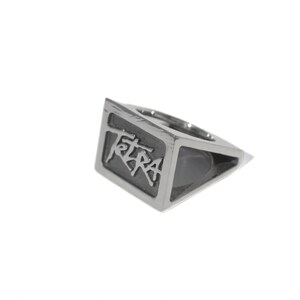 Massive Geometric Silver Ring, Bold Silver Ring with Logo, Statement Jewelry for Unique Style