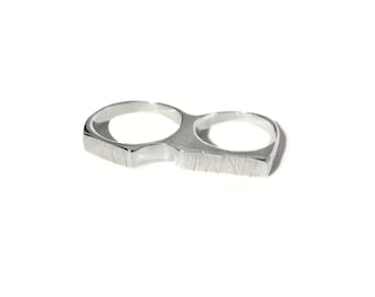 Statement 2 Finger Ring, Artisanal Bohemian Silver Jewelry Piece