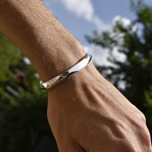 Sterling Silver Open Cuff Bracelet, Carved Minimalist Men&#39;s Bangle