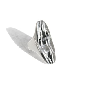 Full Finger Silver Ring Long Statement Chunky Ring, Shield Modern Ring