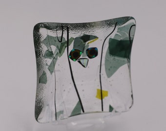 Owl Wisdom, piatto in vetro artistico unico nel suo genere