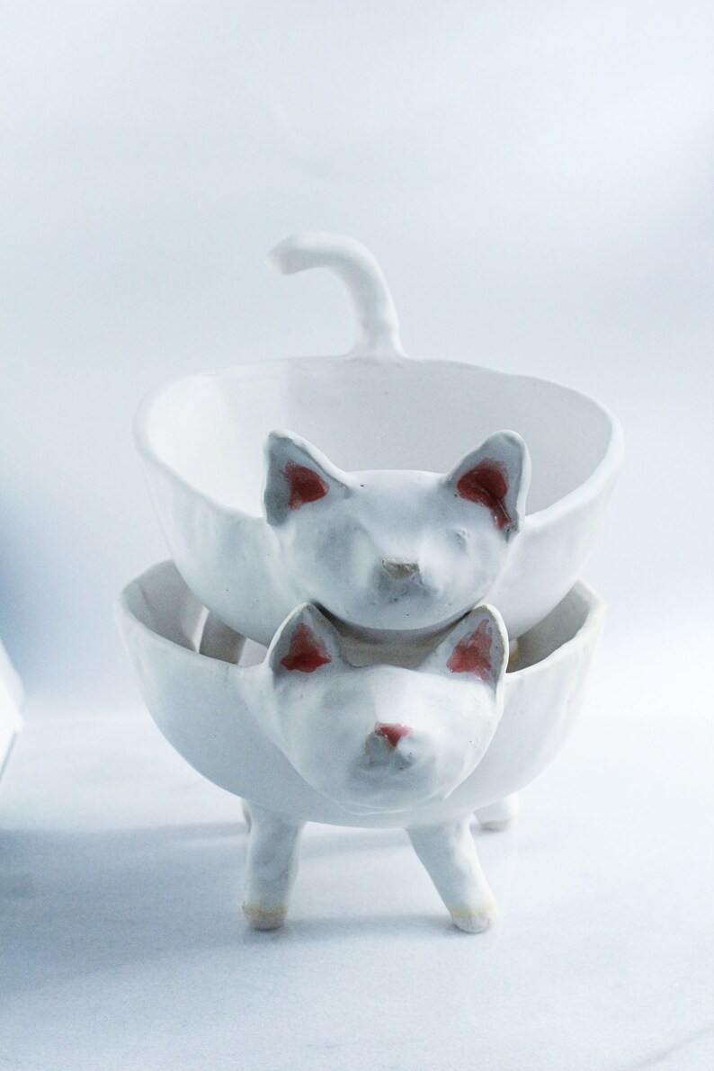 Matte White Ceramic Cat Yarn Bowl Perfect Gift for Knitters!