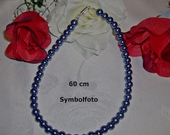 blaue einfache Glasperlenkette /8mm Perlen Collier Halskette Schmuck Perlenkette