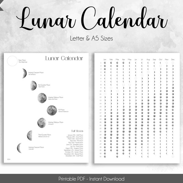 Lunar Calendar for 2024 Life Planner PDF - Classic